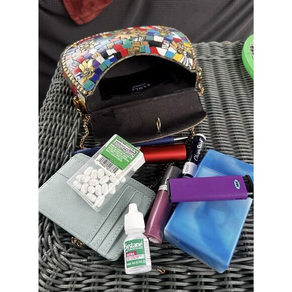 Ramla Clutch Bag Moroccan Mosaic Multi Color Crossbody Gold Hamsa Hand $275 - Picture 9 of 10